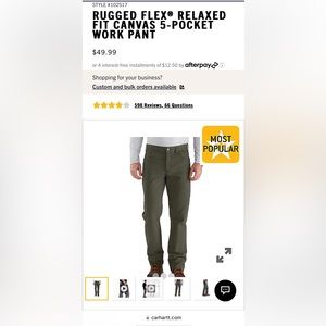 Carhartt RUGGED FLEX® RELAXED FIT CANVAS 5-POCKET WORK PANT Mens size 31x30 moss